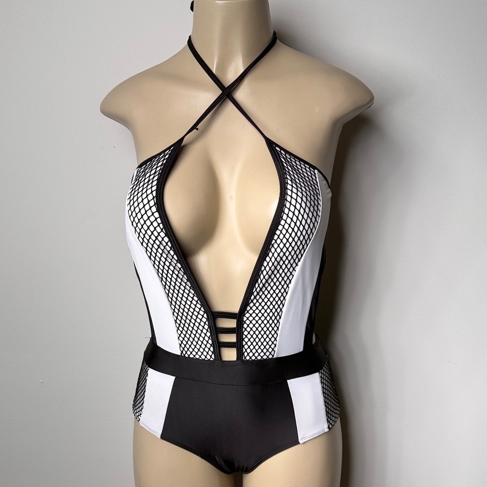 Black & White Strappy One-Piece Swimsuit